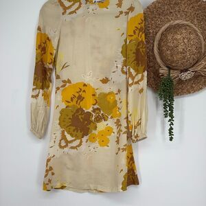 Novella Royal| Revolve Long Sleeve Floral Bright Artsy Boho Print shift Dress Si